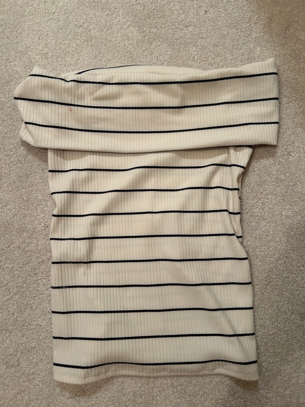 a new day Cream Ribbed Off-Shoulder Top with Black Stripes